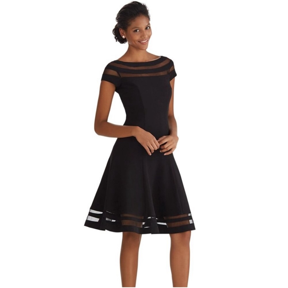 White House Black Market | Black Fit & Flare Dress with Illusion Stripe | size 4